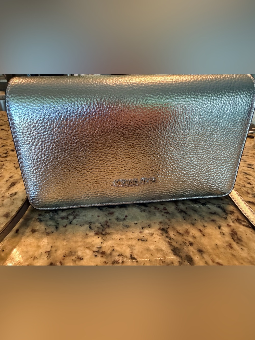 Michael Kors Silver Metallic Leather Crossbody Bag